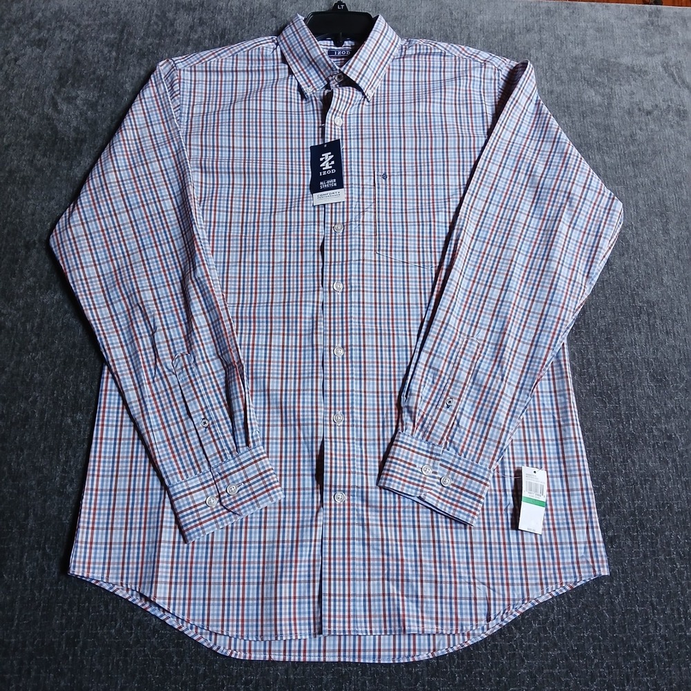 IZOD Mens Burnt Ochre Plaid Comfort Performance Shirt LT Big Tall 46IZFIBBOX802